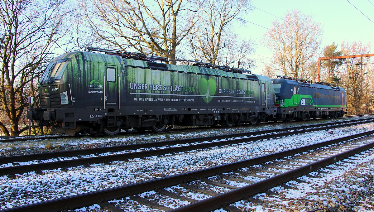 ATLU/TXL 193 582-4 und ELOC/ELL/TXL 193 257-3 abgestellt In Pattburg in der S�dabstellung. 11.12.2022