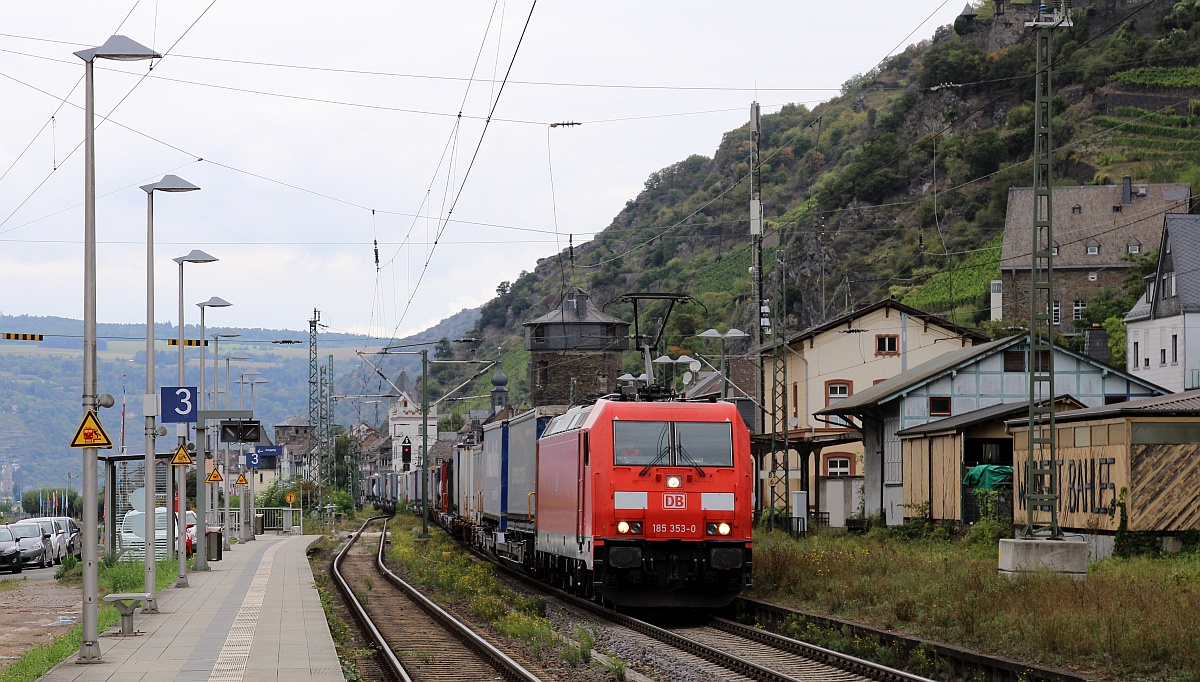 DB 185 353-0 mit KLV Transport. Kaub 16.09.2021