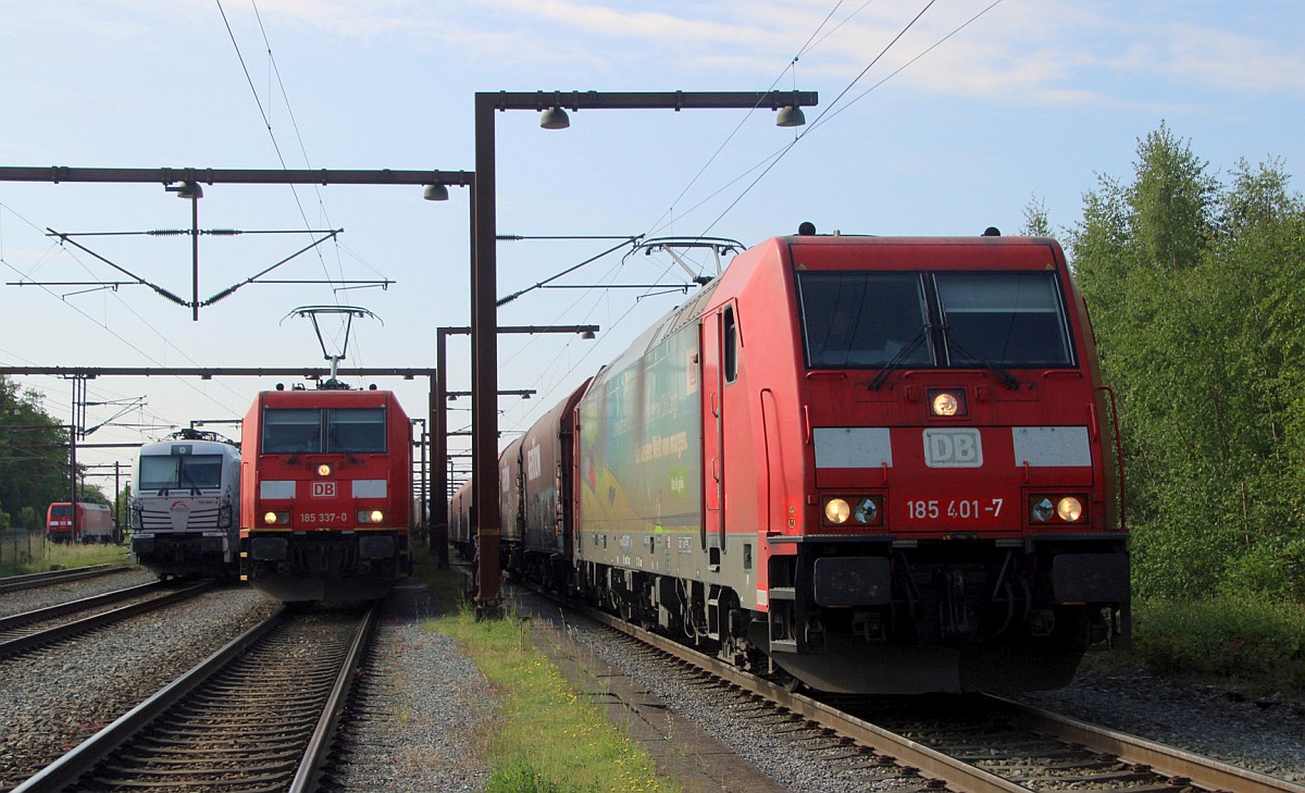 Ende Tour 1, mit 185 401-7 in Pattburg angekommen trafen wir auf 185 337 und RP/TXL 193 997. Pattburg/DK 28.05.2023 