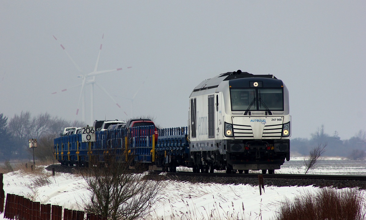 RDC 247 908 mit AZS nach Nieb�ll, Einfahrt Lehnshallig 05.03.2018